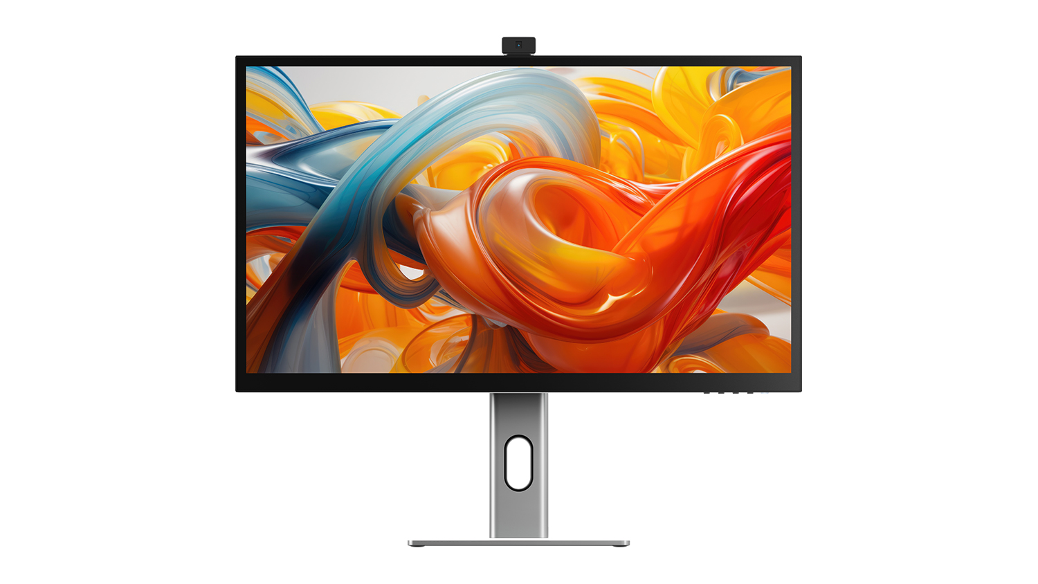 A front view of the Alogic 27" Clarity Pro Touch 4K UHD Monitor with a vibrant graphic displayed on the screen.