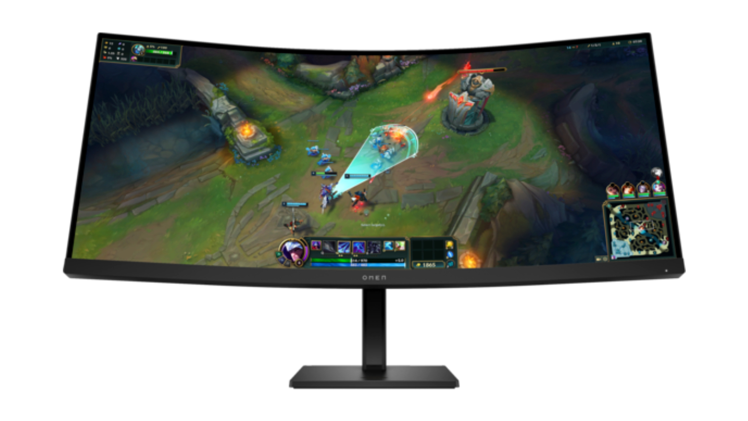 Front-facing view of an HP gaming monitor