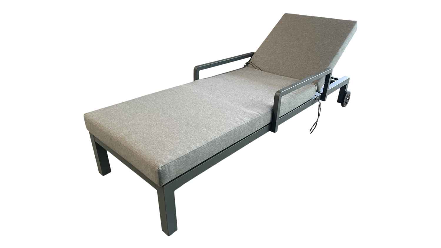 A modern outdoor sun lounger with an adjustable backrest.