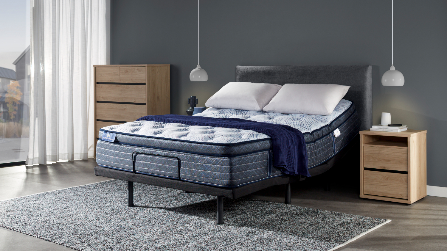 Serta Blue Lagoon Medium Queen Mattress with Virtue Queen Adjustable Base by A.H. Beard