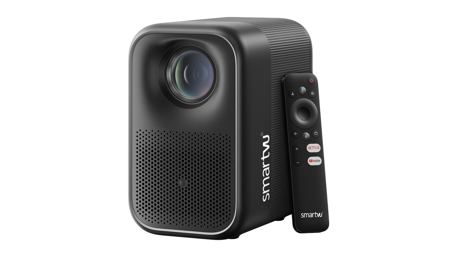 A side-angle view of a portable projector