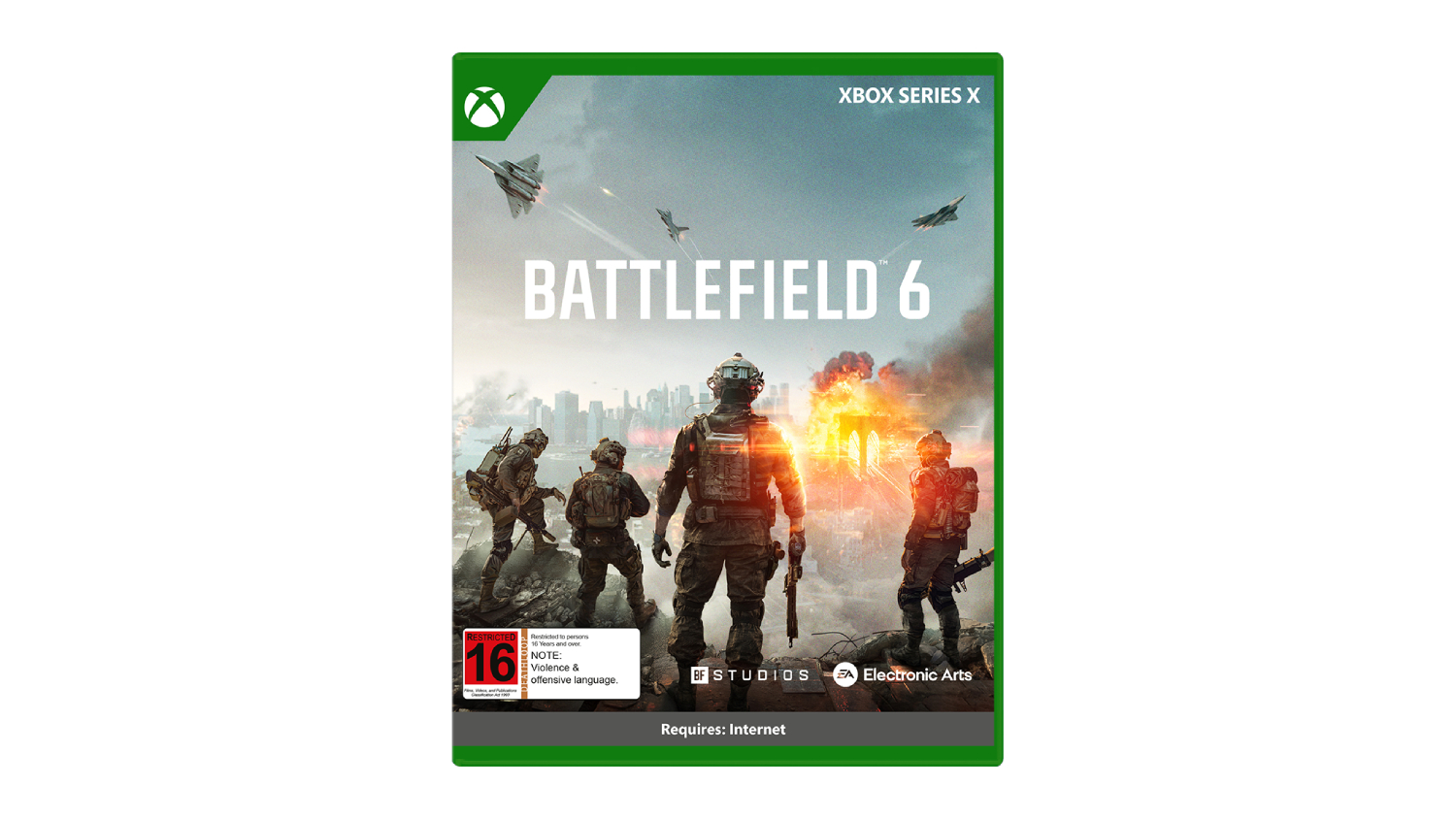 A full view of the Xbox Series X game case for Battlefield 6.