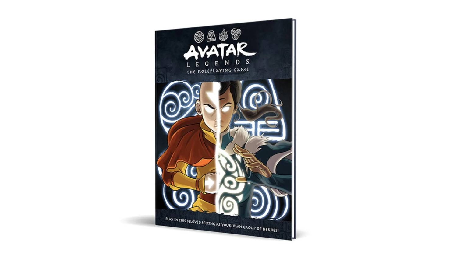 A close-up of the Avatar Legends: The Role Playing Game with a cover art showing two main characters.