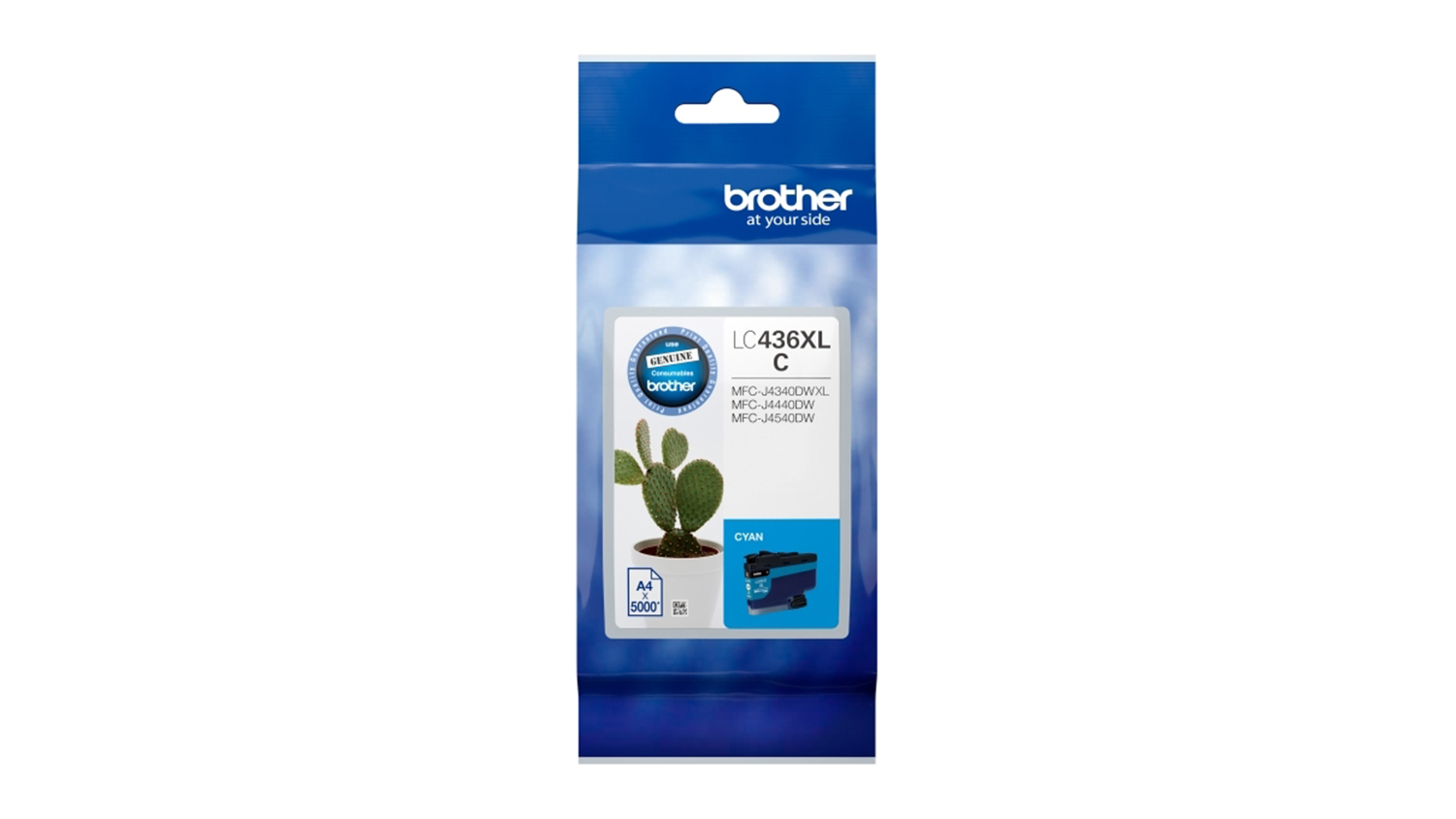 A retail packaging of the genuine Brother LC436XL Cyan ink cartridge.