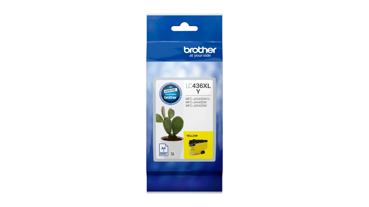 A retail packaging of the genuine Brother LC436XL Yellow ink cartridge.