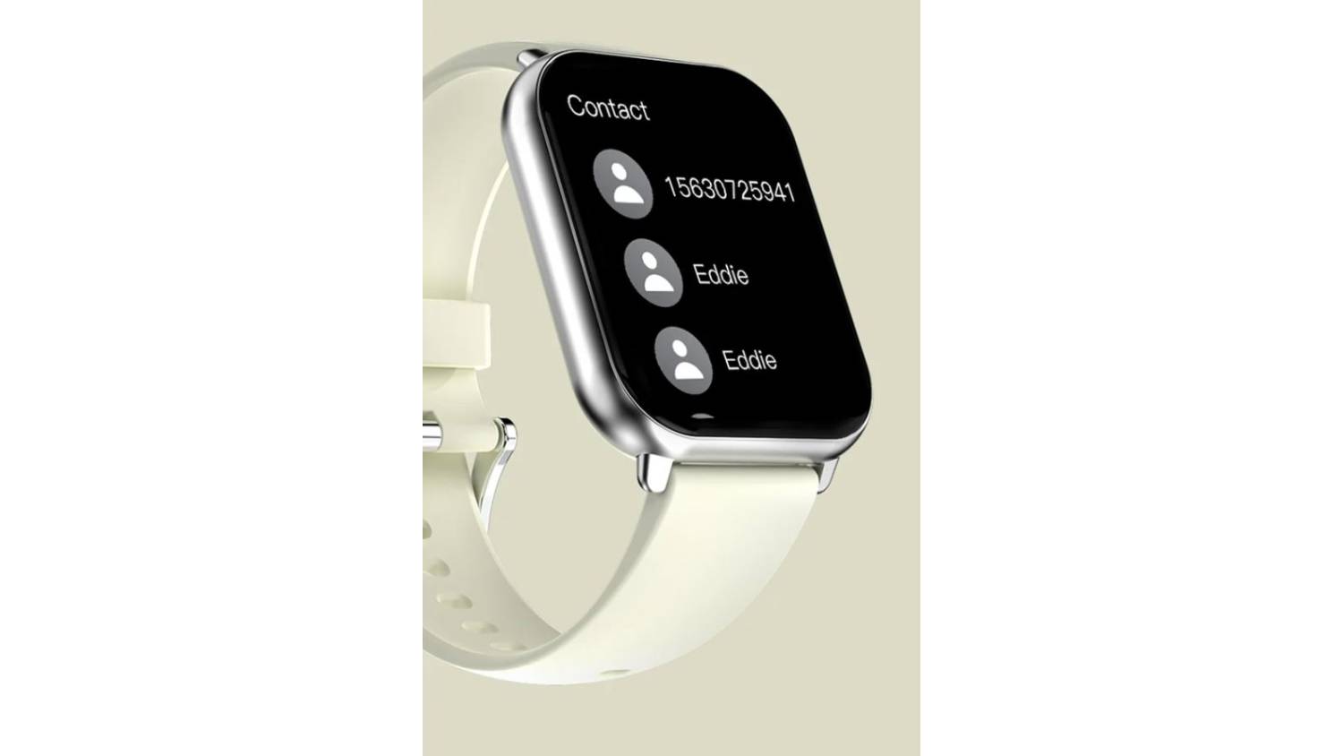 A grey smartwatch screen displaying an incoming call with accept and decline options.