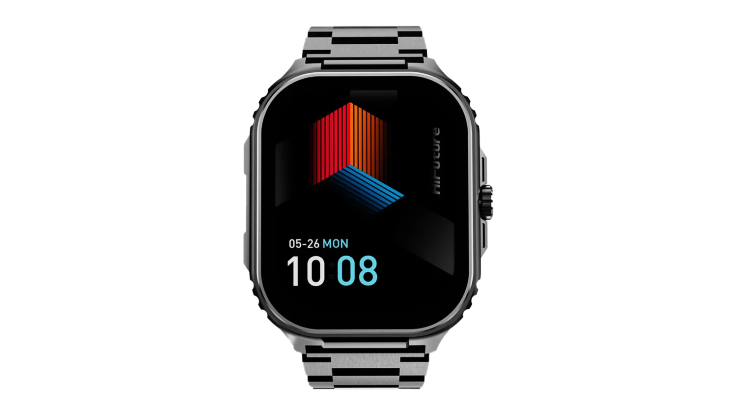 A black HiFuture Ultra3 PRO smartwatch with a metallic strap and rectangular face.