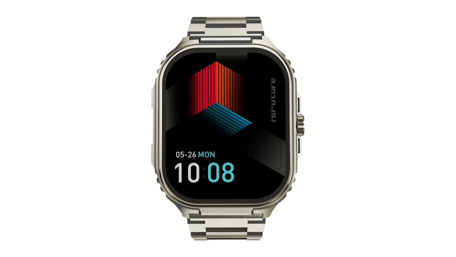A silver HiFuture Ultra3 PRO smartwatch with a metallic strap and rectangular face.