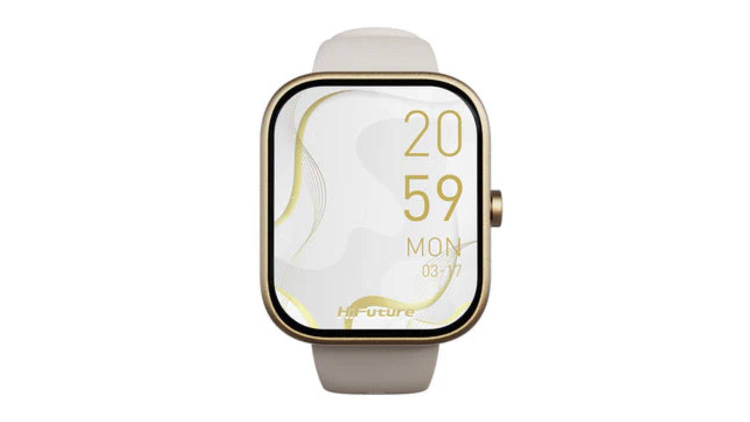 A close-up shot of HiFuture champagne gold smartwatch.