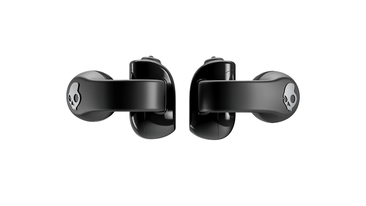 A pair of black Skullcandy wireless earbuds.