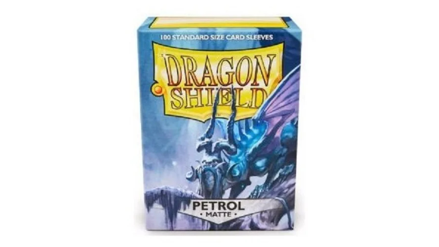 A blue box of Dragon Shield card sleeves.
