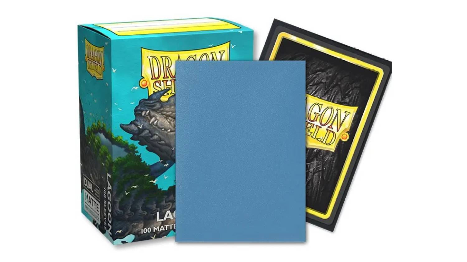 A box of Dragon Shield card sleeves in a two-tone matte lagoon design.