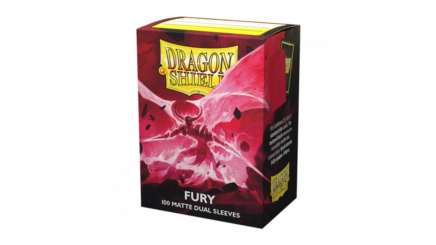 A red box of Dragon Shield card sleeves.