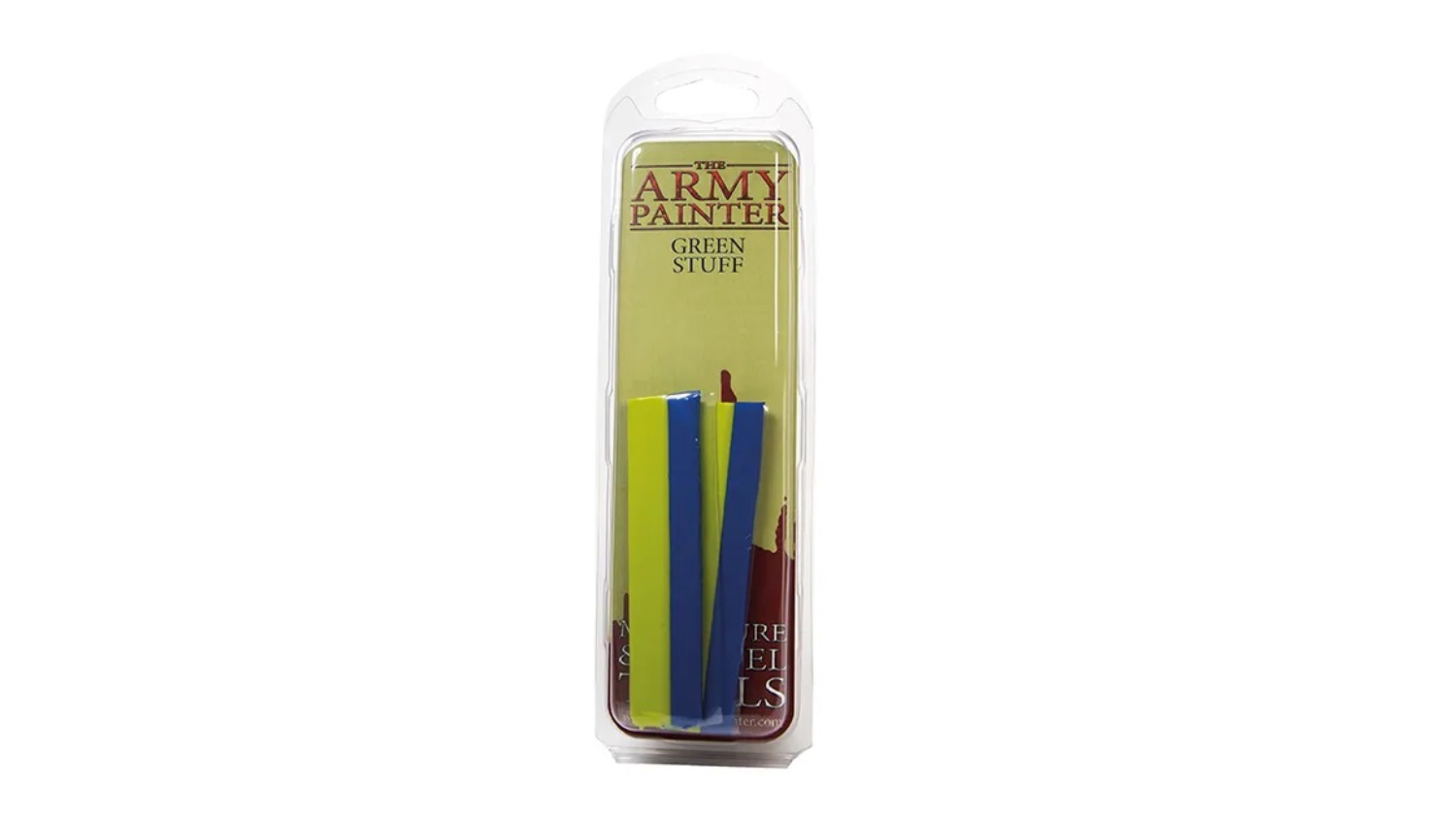 Army Painter Green Stuff with yellow and blue strips inside.