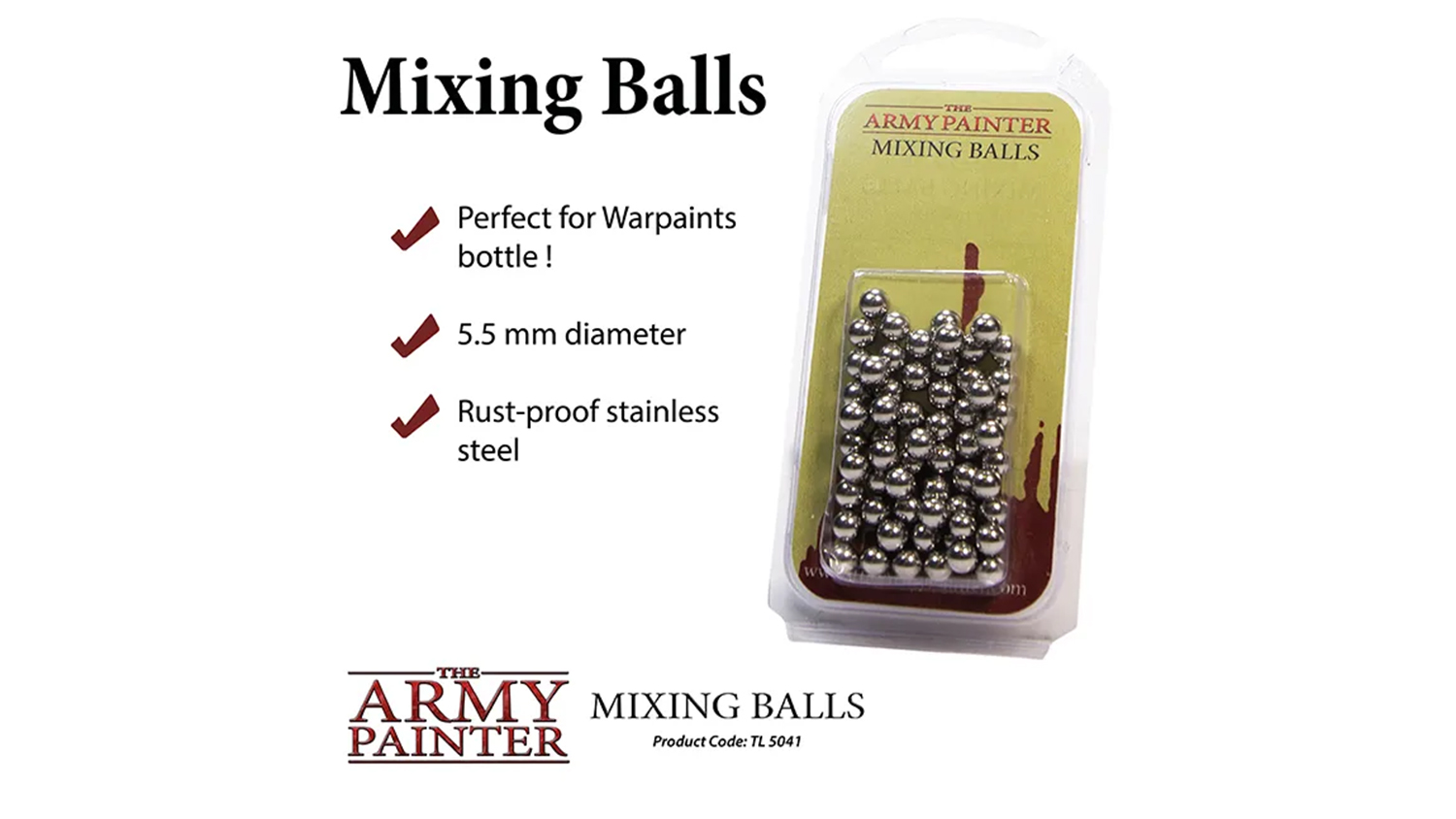 A product package for The Army Painter Stainless Steel Paint Mixing Balls