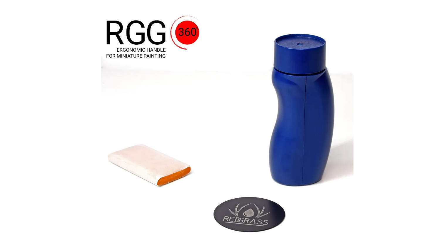 An ergonomic blue handle with accessories for painting