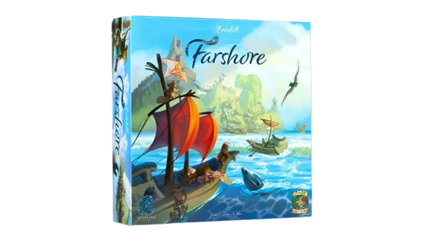A side-facing view box cover of the Everdell: Farshore Strategy Board Game