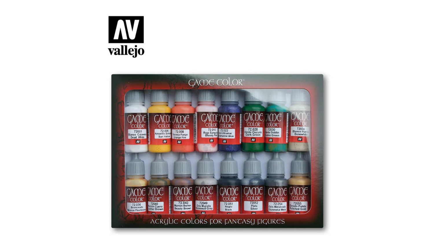 A boxed set of the Vallejo Game Colour Miniature Paints.