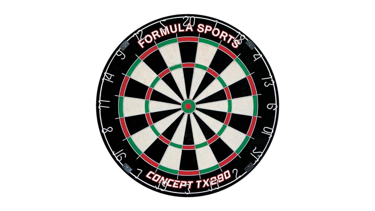 A Formula Sports Concept TX290 wire dartboard with black, white, red, and green scoring sections