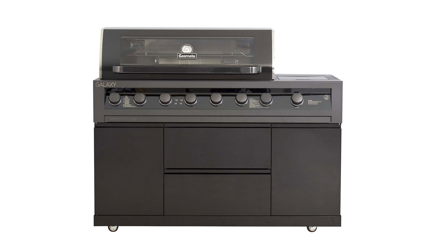 A front-facing view of a Gasmate 6 Burner BBQ.
