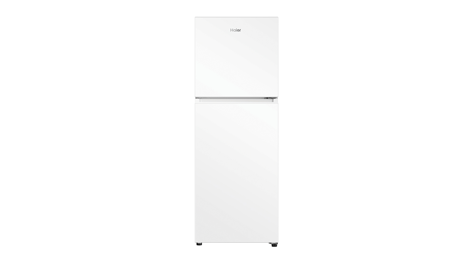 Front view of a white Haier Top Mount Fridge Freezer