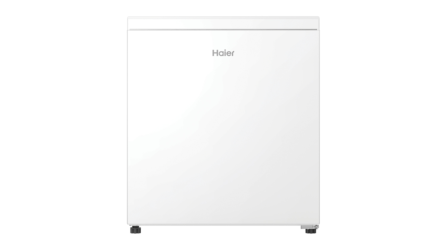 Front view of the white Haier 42L bar fridge