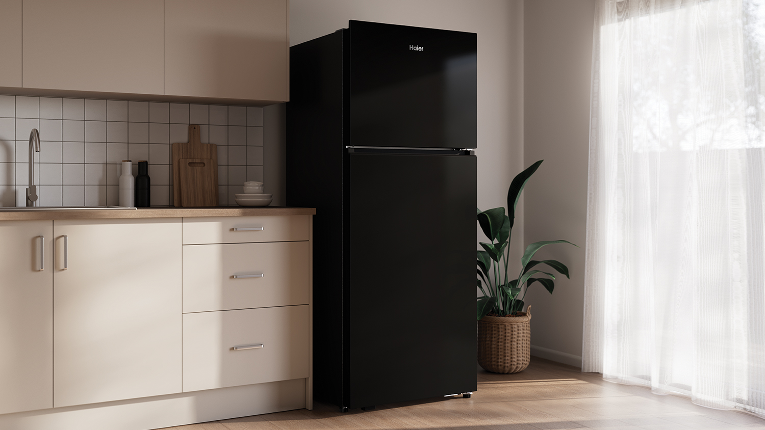 Haier 443L Top Mount Fridge Freezer - Black (300 Series/ HRF450TG)