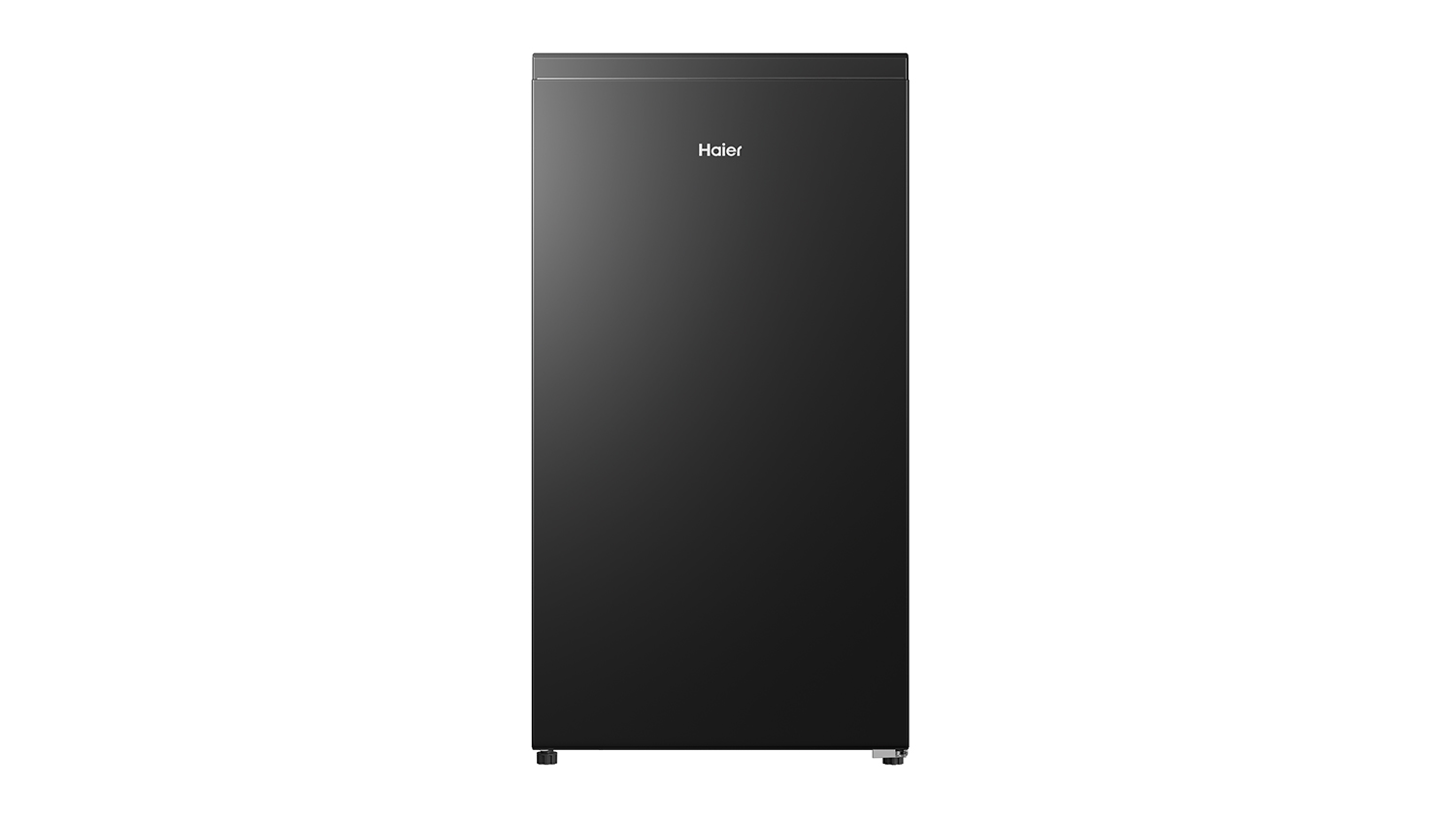 Front view of the black Haier 90L bar fridge