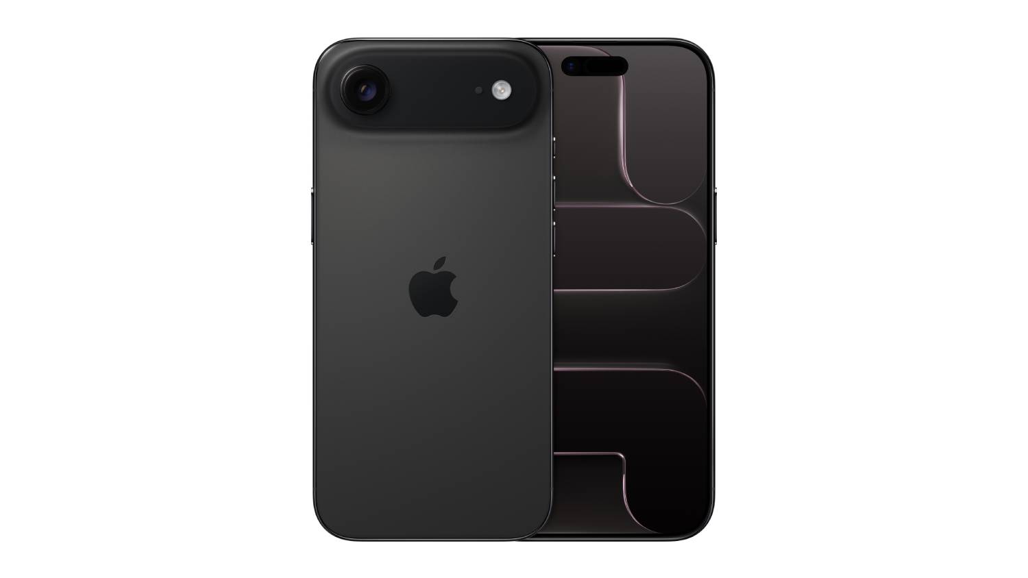 A front and back view of the Space Black iPhone 17 Air unit, showing the screen and single rear camera