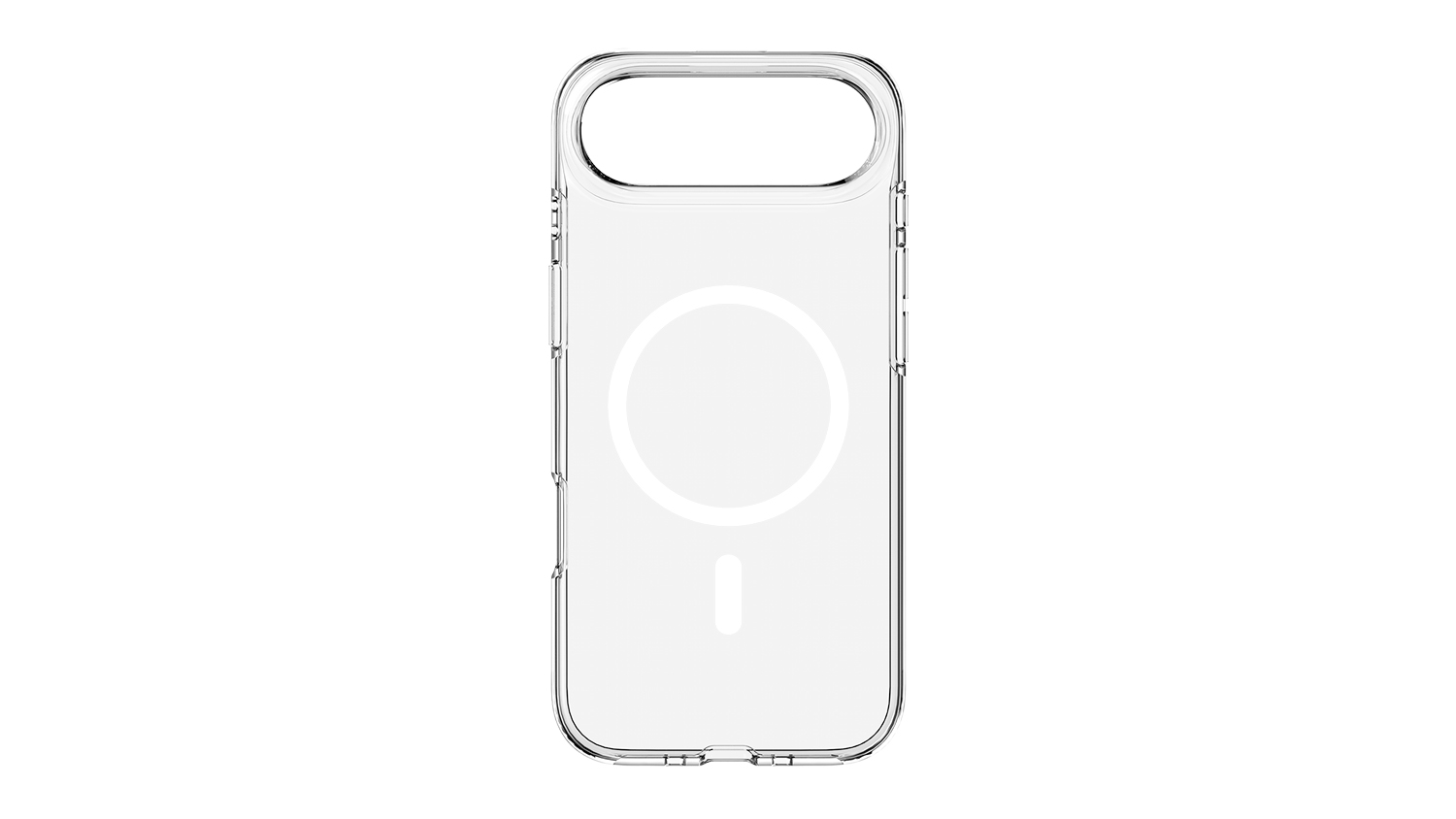Front view of a clear phone case with MagSafe support