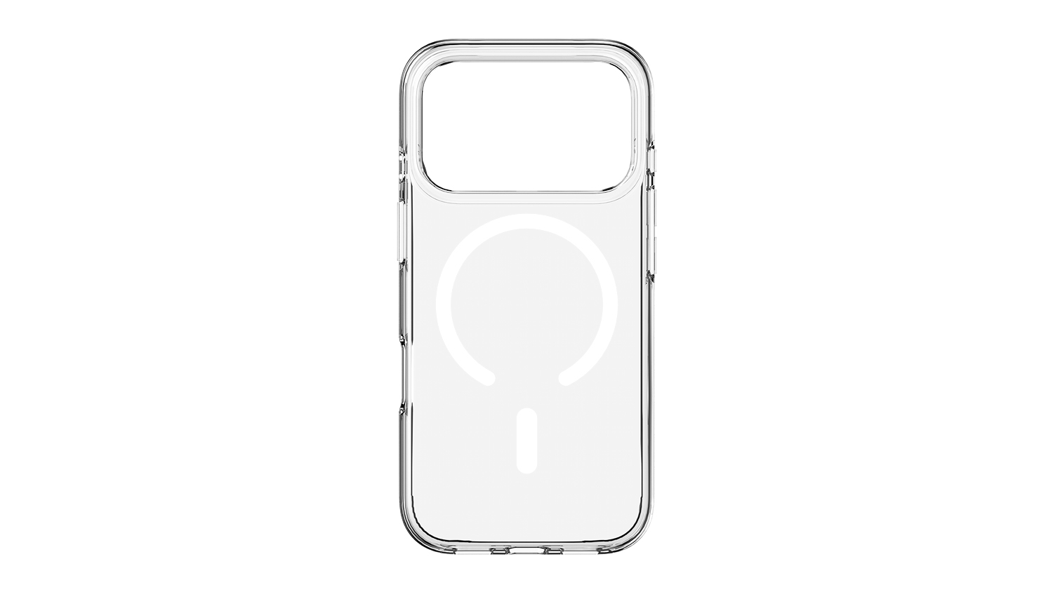 Front view of a clear phone case with MagSafe support