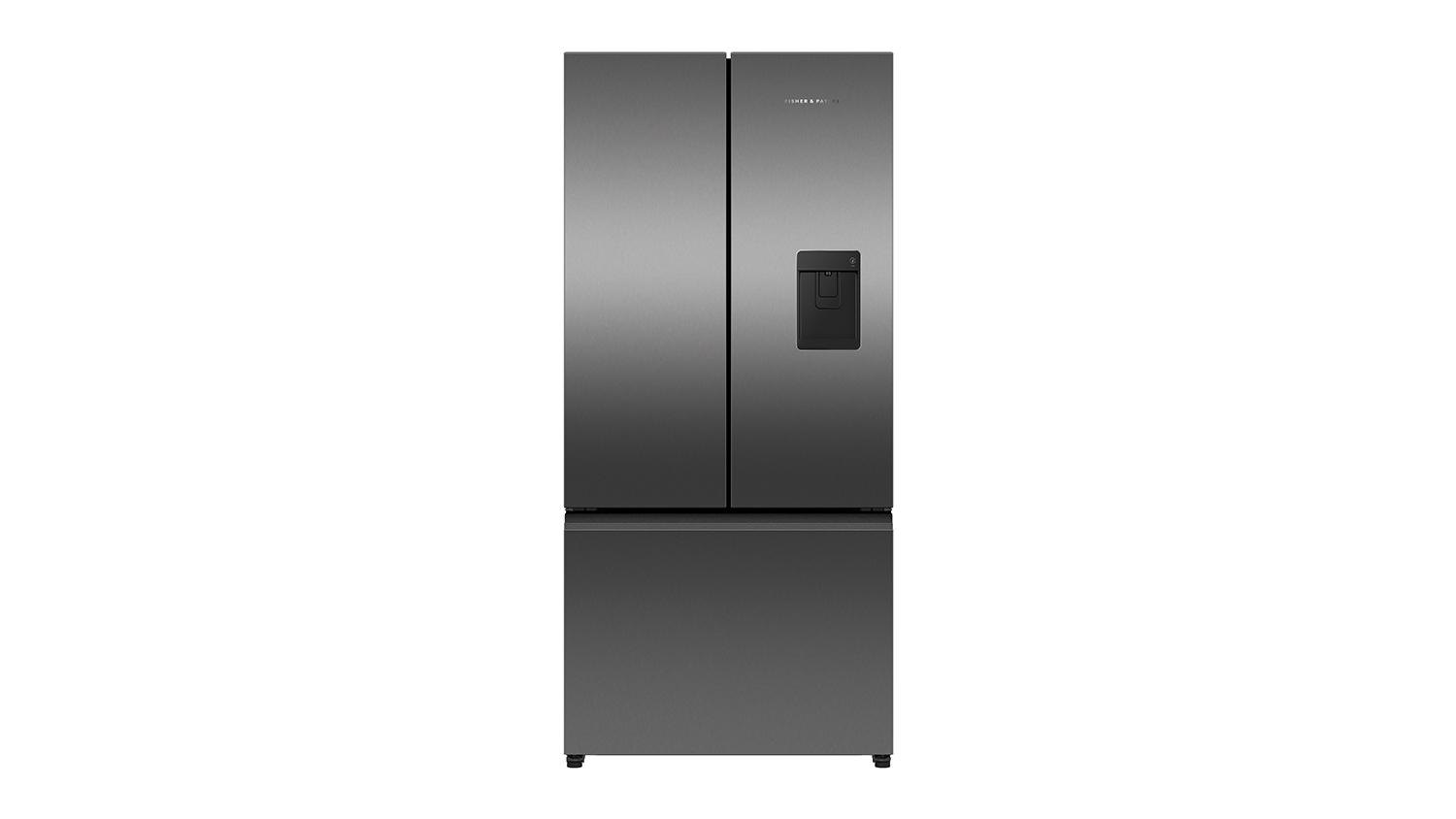 Front view of the Fisher & Paykel French Door Fridge Freezer with water dispenser