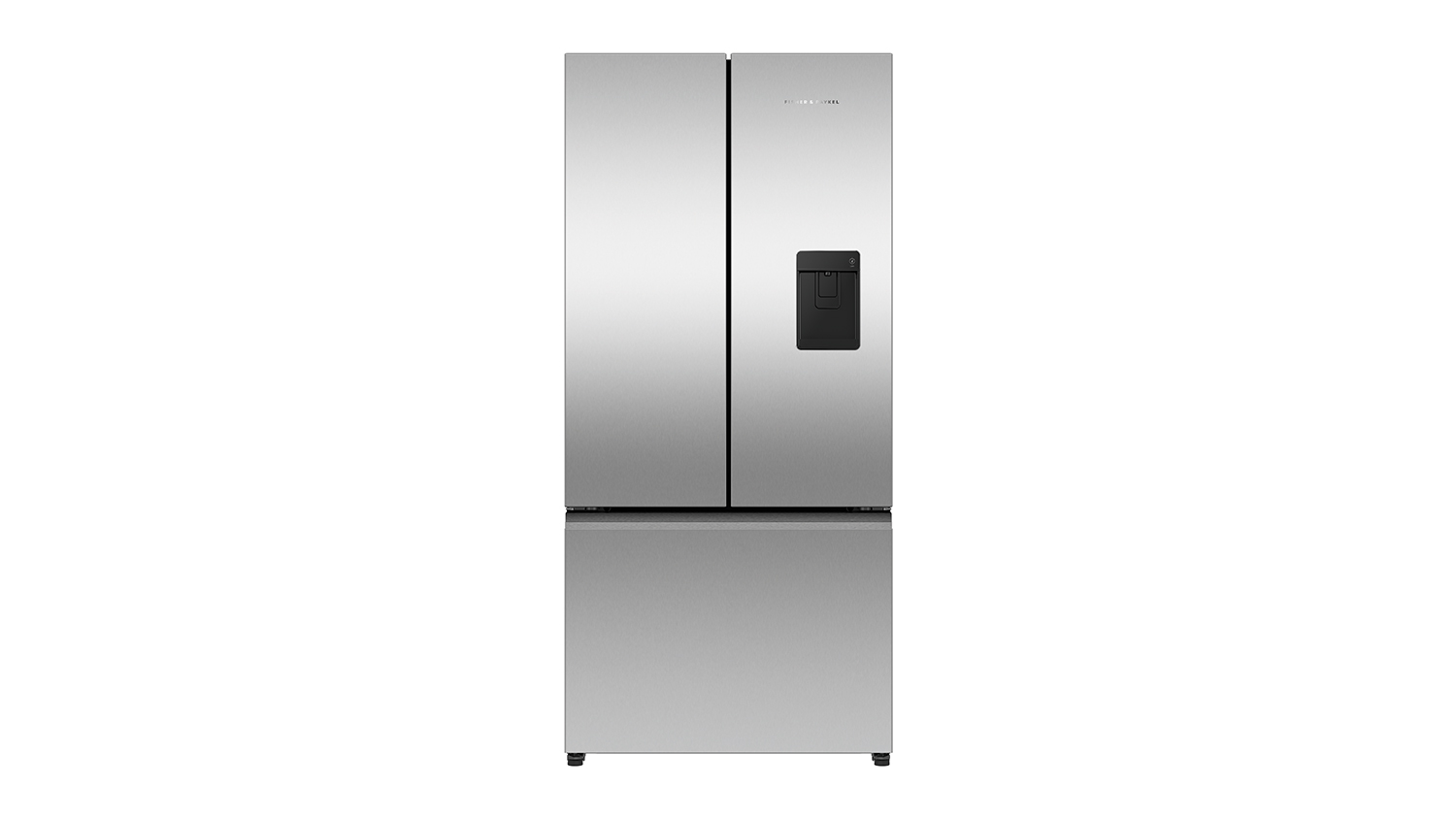 Front view of the Fisher & Paykel French Door Fridge Freezer with water dispenser