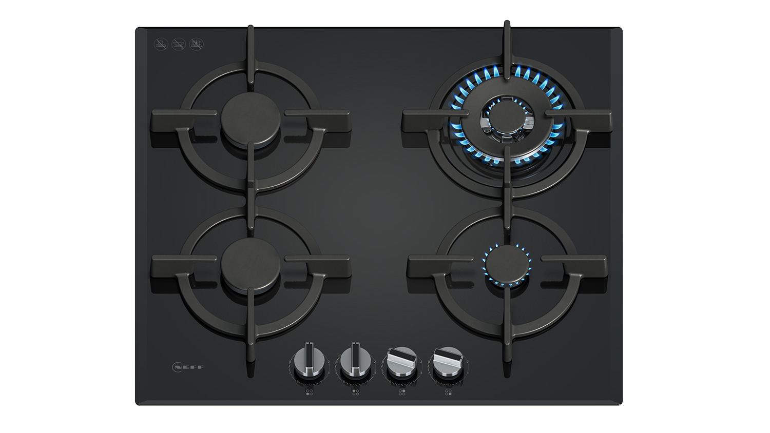 A top view of a 4 burner gas cooktop
