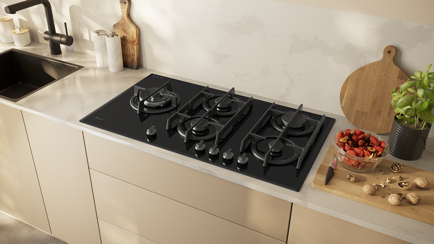 Neff 90cm 5 Burner Gas Cooktop - Black Glass (T29RHS4S0A)