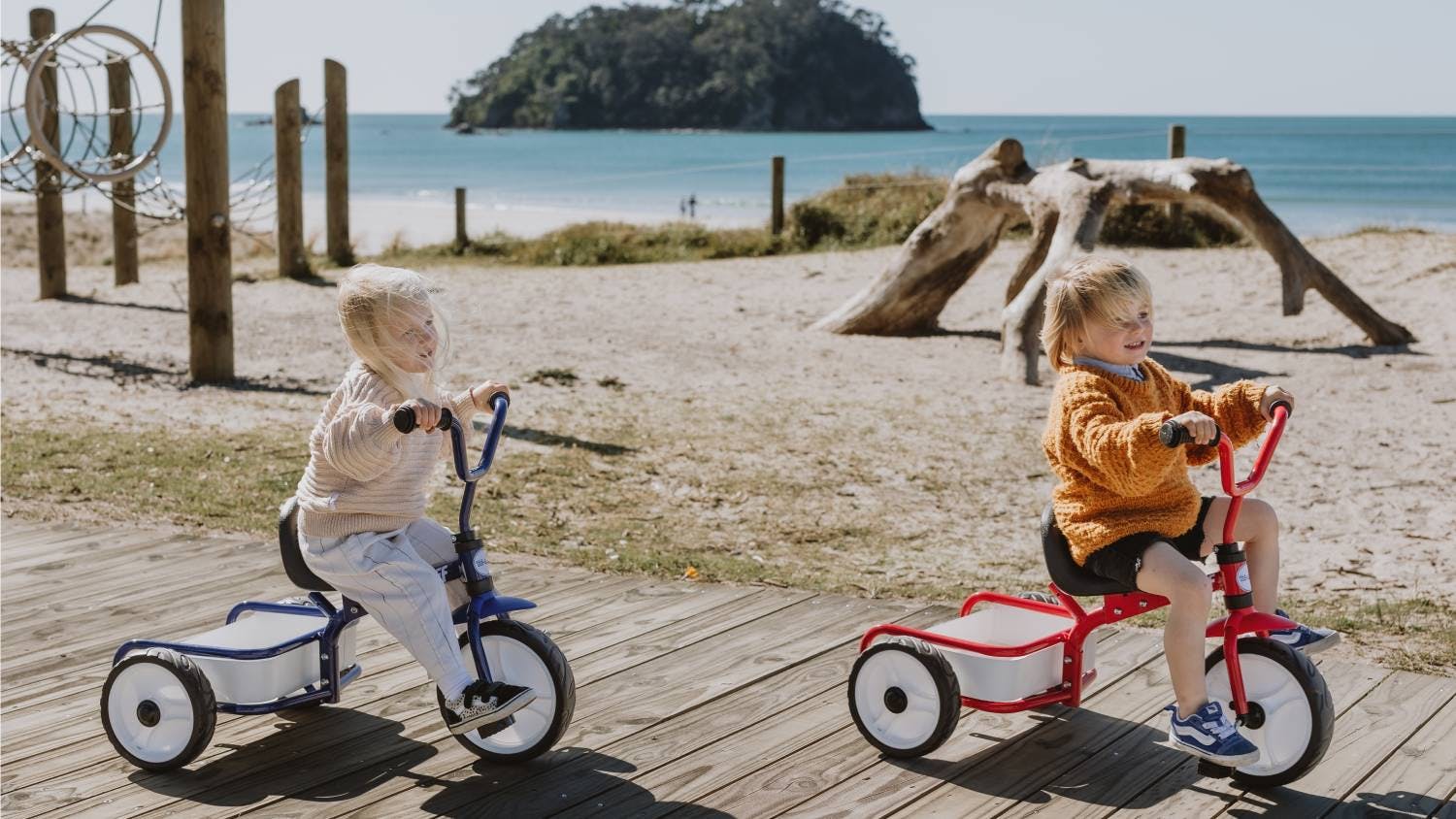Triang Tuff Trike Tricycle with Push Bar Blue Harvey