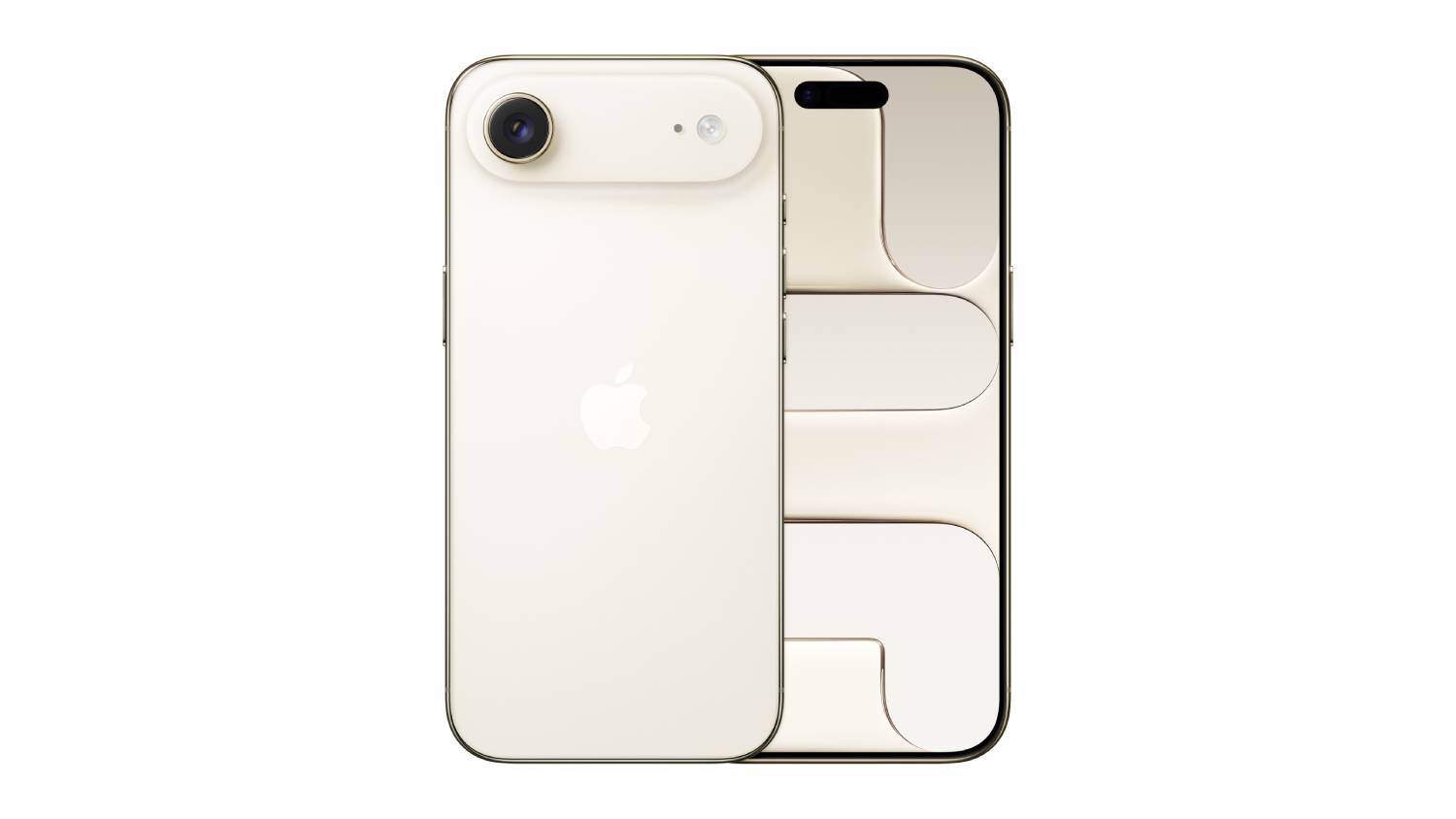 A front and back view of the Light Gold iPhone 17 Air unit, showing the screen and single rear camera