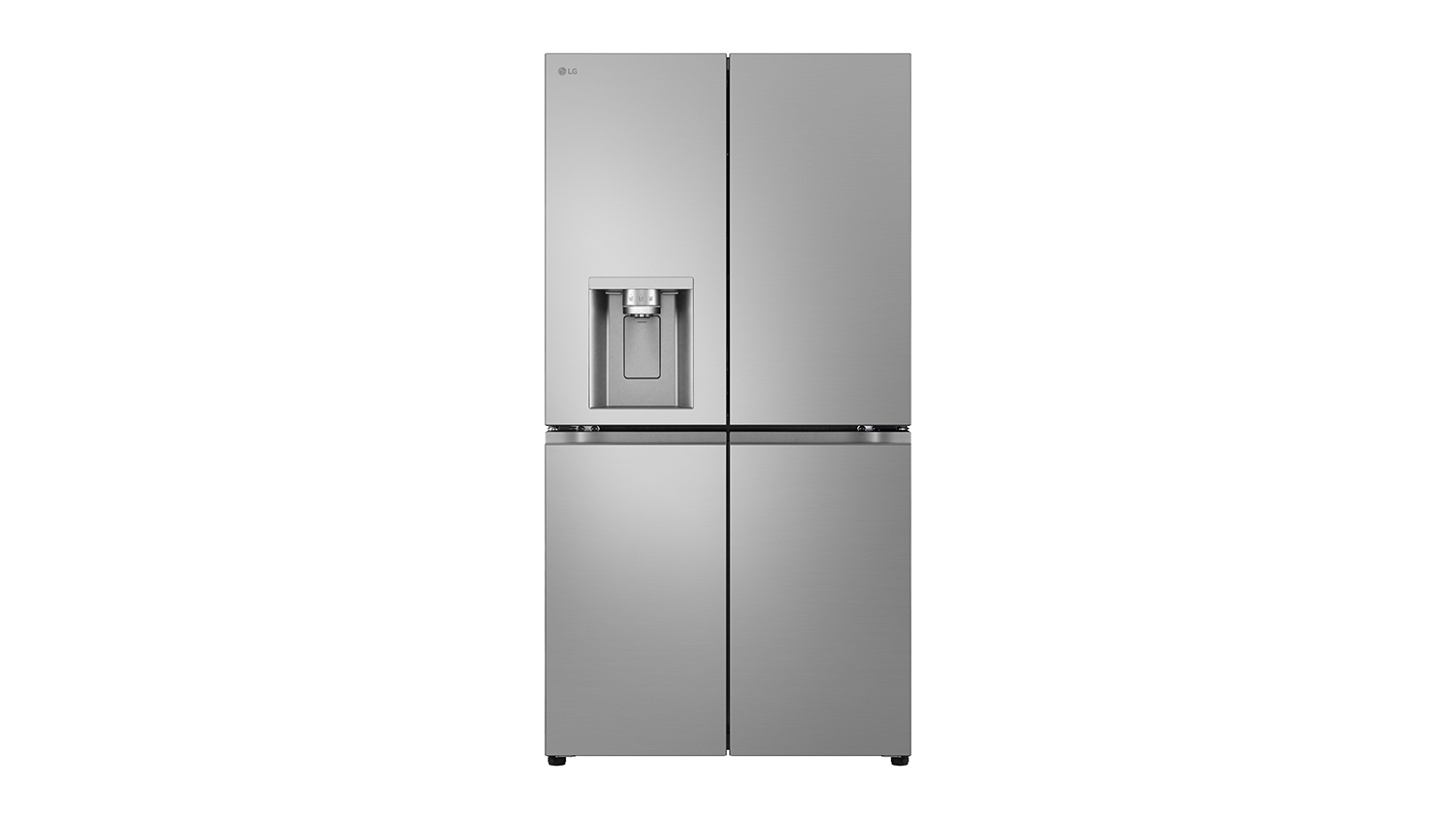 A front-on view of the LG 637L Quad Door Smart Fridge Freezer stainless steel
