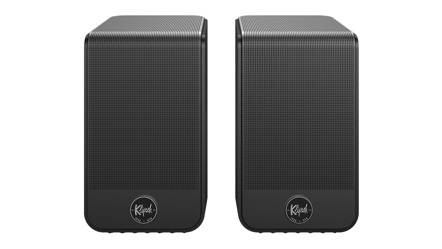 A front view of a pair of Klipsch Flexus Sur 200 wireless surround speakers