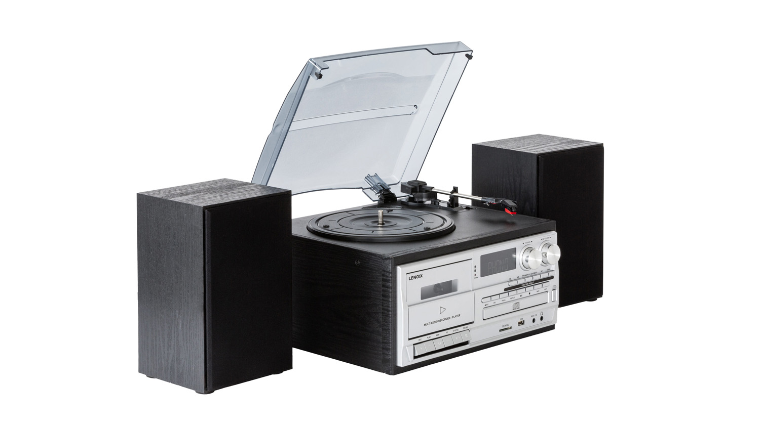 Lennox Hi-Fi Multimedia Entertainment System for Vinyl, CD, Cassette, AUX - Black