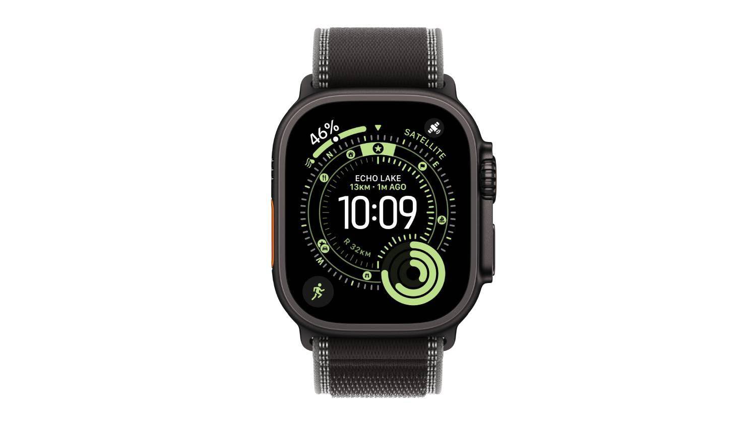 Apple Watch Ultra 3 - Black Titanium Case with Black/Charcoal Trail Loop (49mm, GPS+Cellular, Bluetooth, Small-Medium)