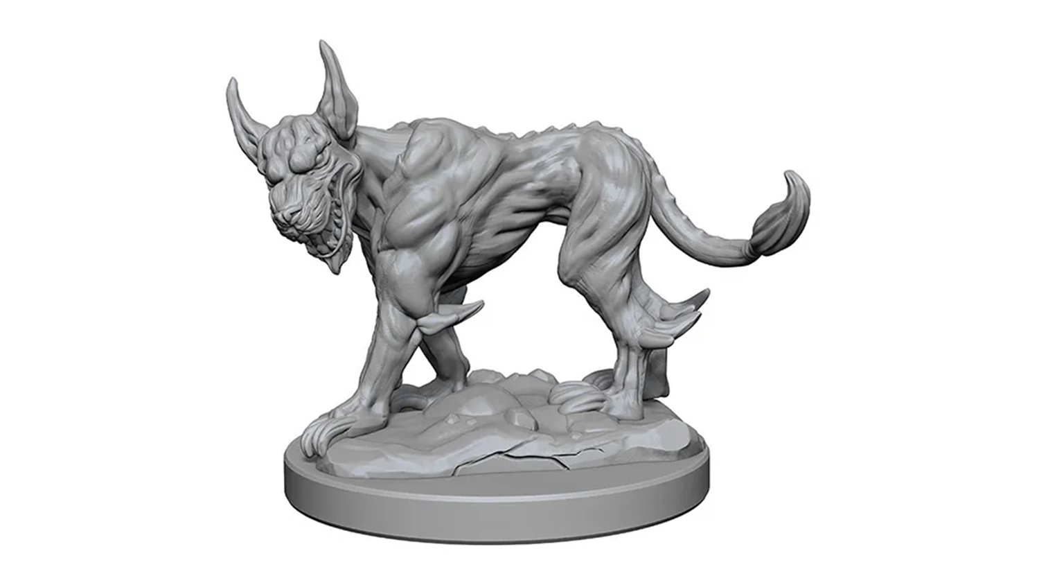 A detailed grey miniature of a Dungeons & Dragons Blink Dog