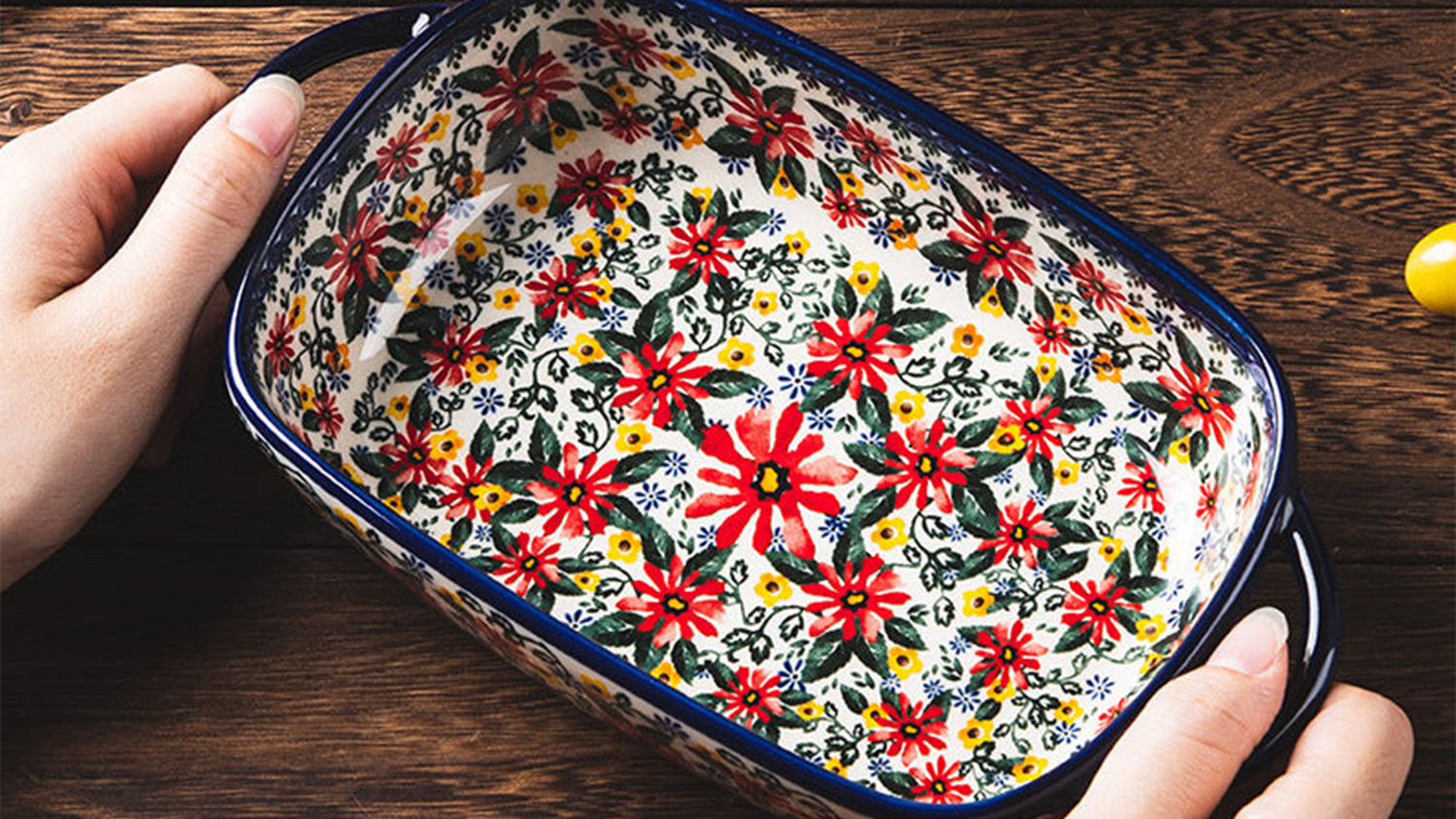 HOD Long Handled Ceramic Bake Tray - Daisy Florals/Cream