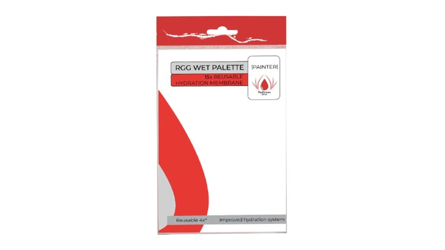 A red and white pack of reusable painting sheets
