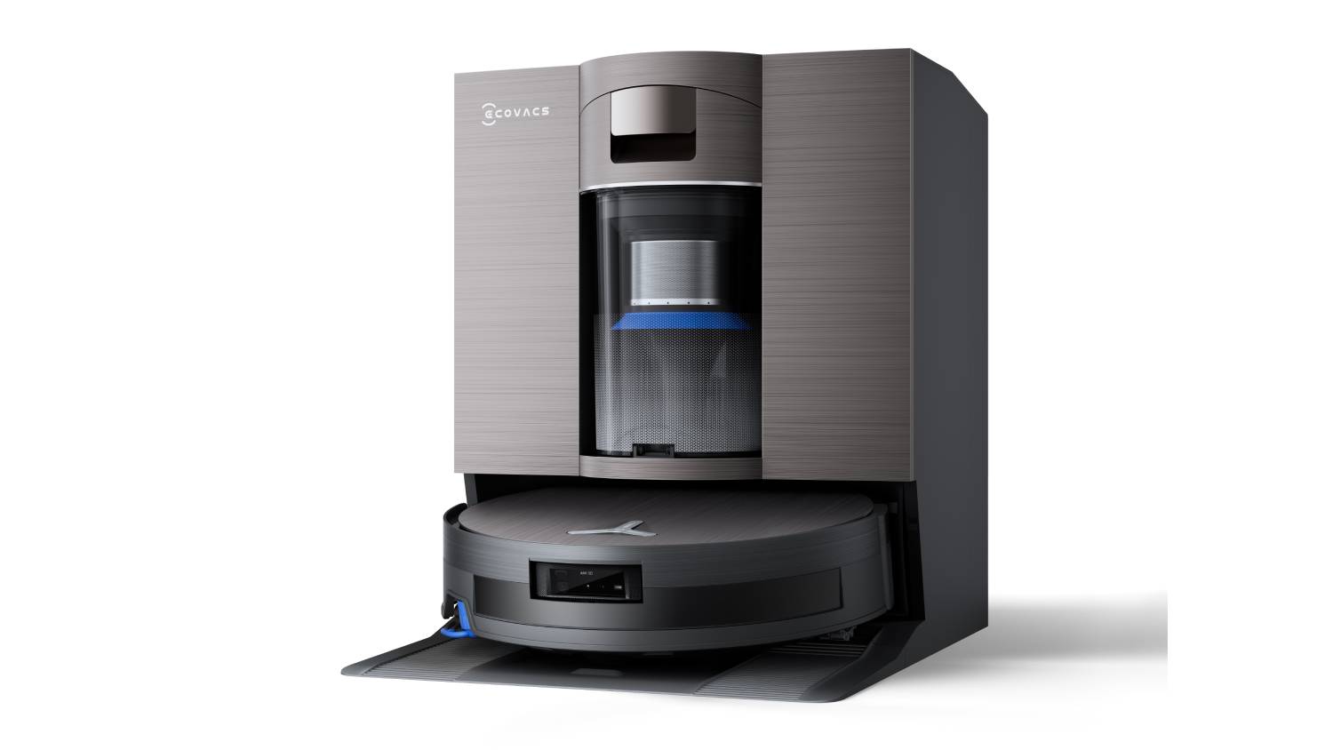 A side view of a vacuum cleaner in a charging station