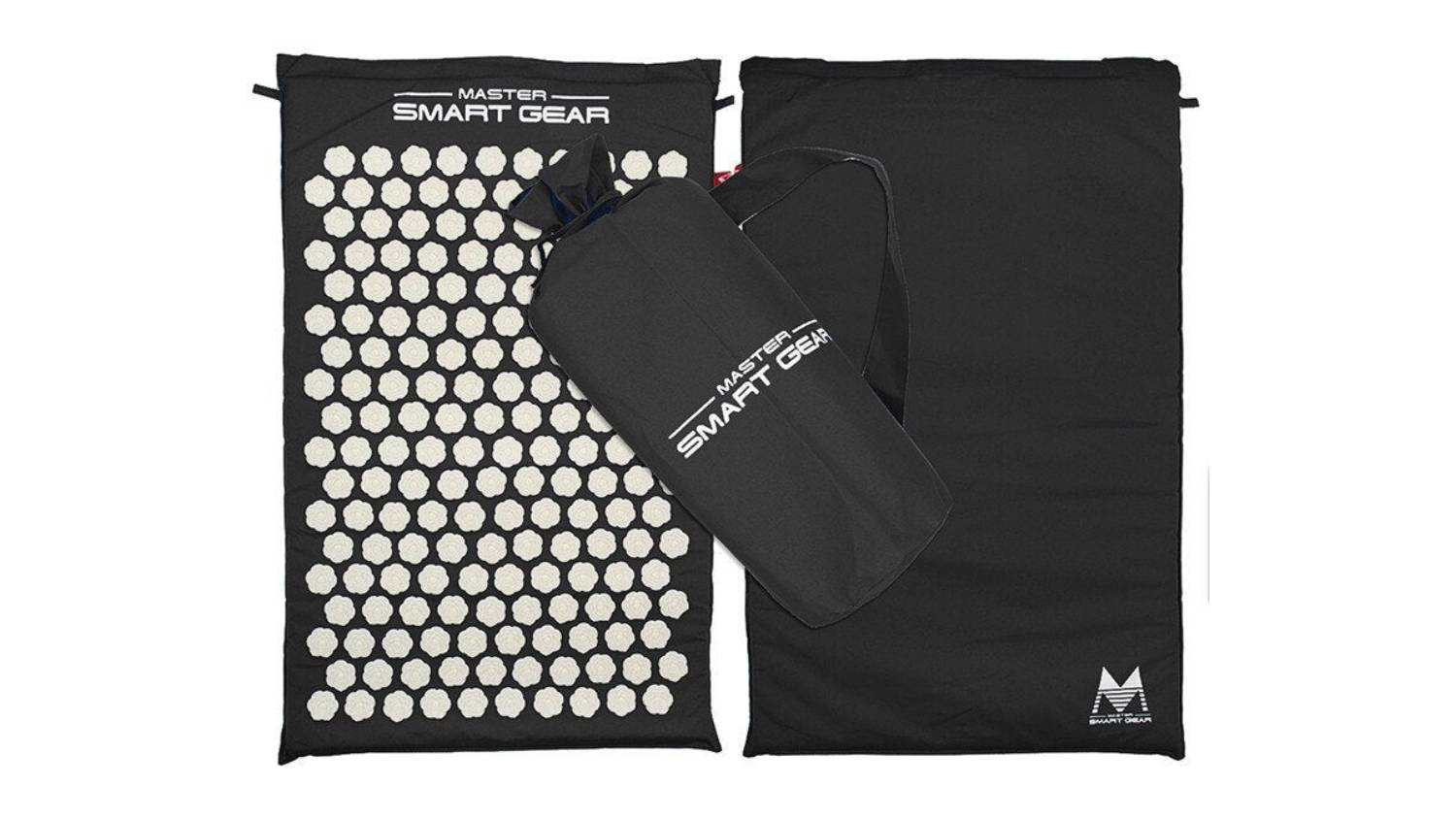 Acupressure set with mat, pillow, and bag branded “Master Smart Gear.”