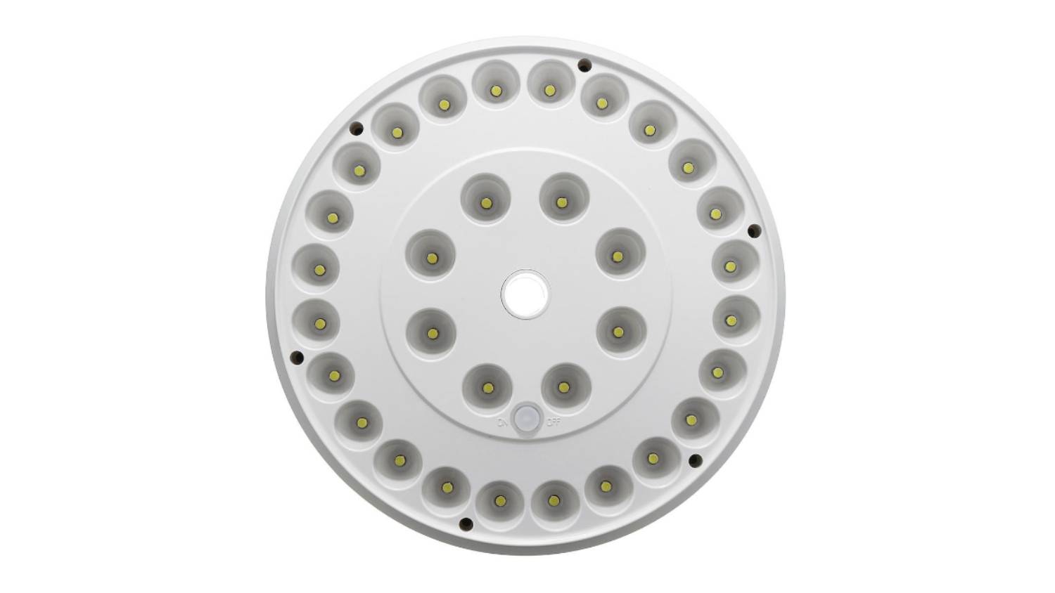 Circular LED light with multiple bulbs arranged in concentric rings, designed for flagpole illumination