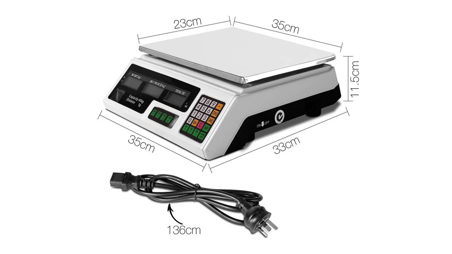 A digital scale with its measurements