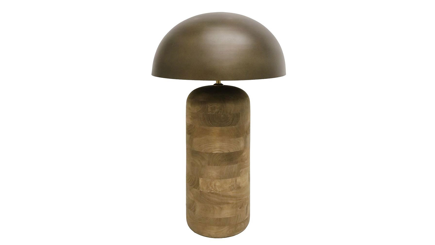 Wooden modern table lamp with an iron, mushroom-shaped top