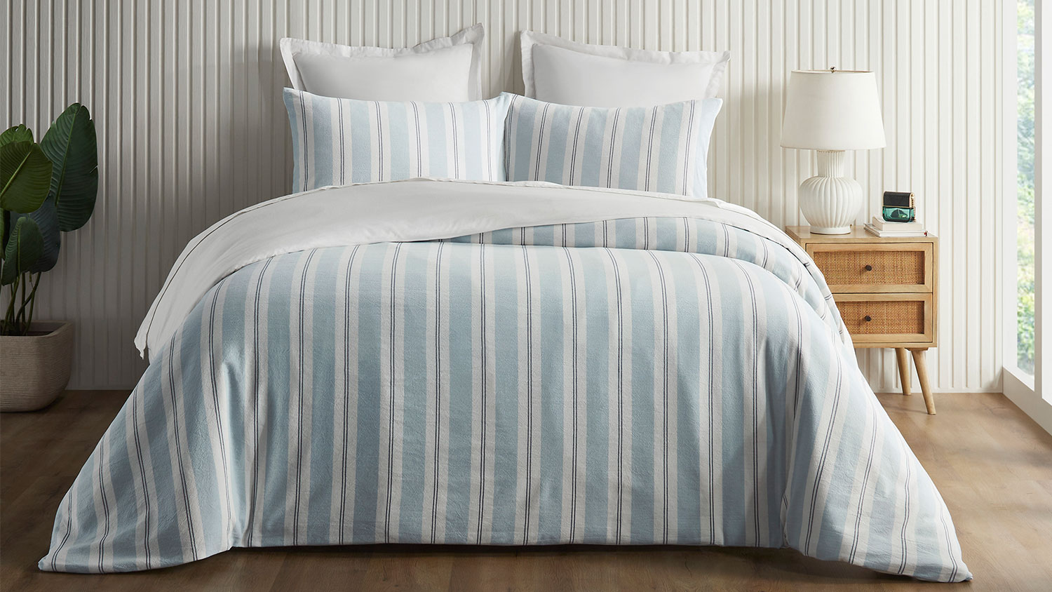 Curtis Stripe Chambray Blue Duvet Cover Set by L'Avenue